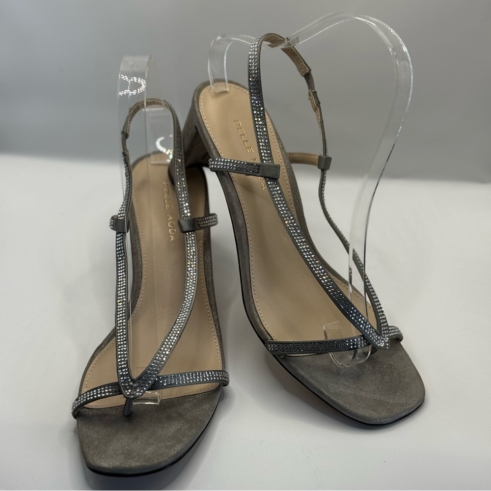 Pelle Moda women's Iya silver pewter rhinestone embellished sandals.